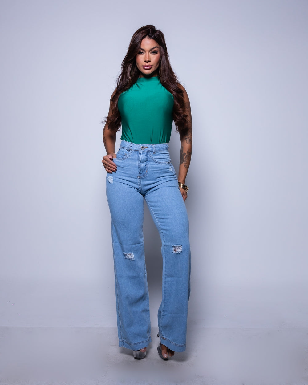 Calça Wide Leg Jeans 100% Tamires