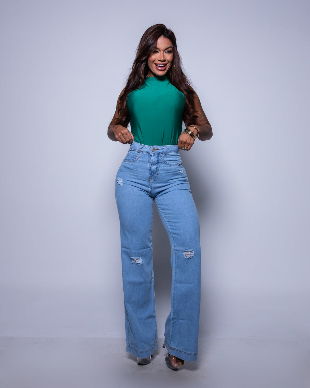 Calça Wide Leg Jeans 100% Tamires