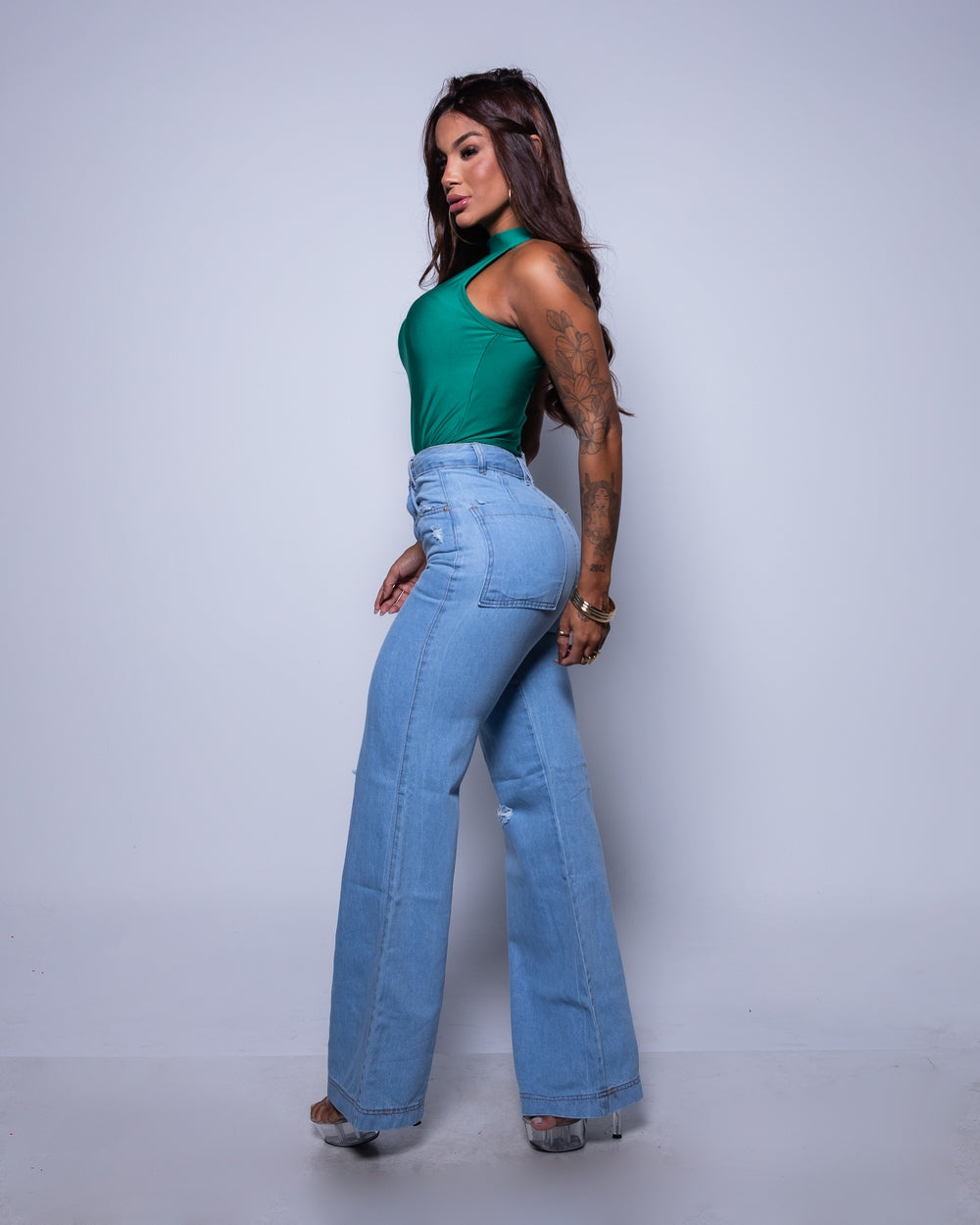 Calça Wide Leg Jeans 100% Tamires