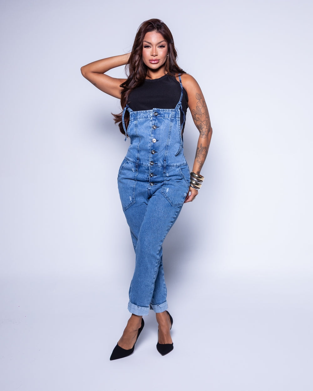 Jardineira Longa Double Jeans Rafaela