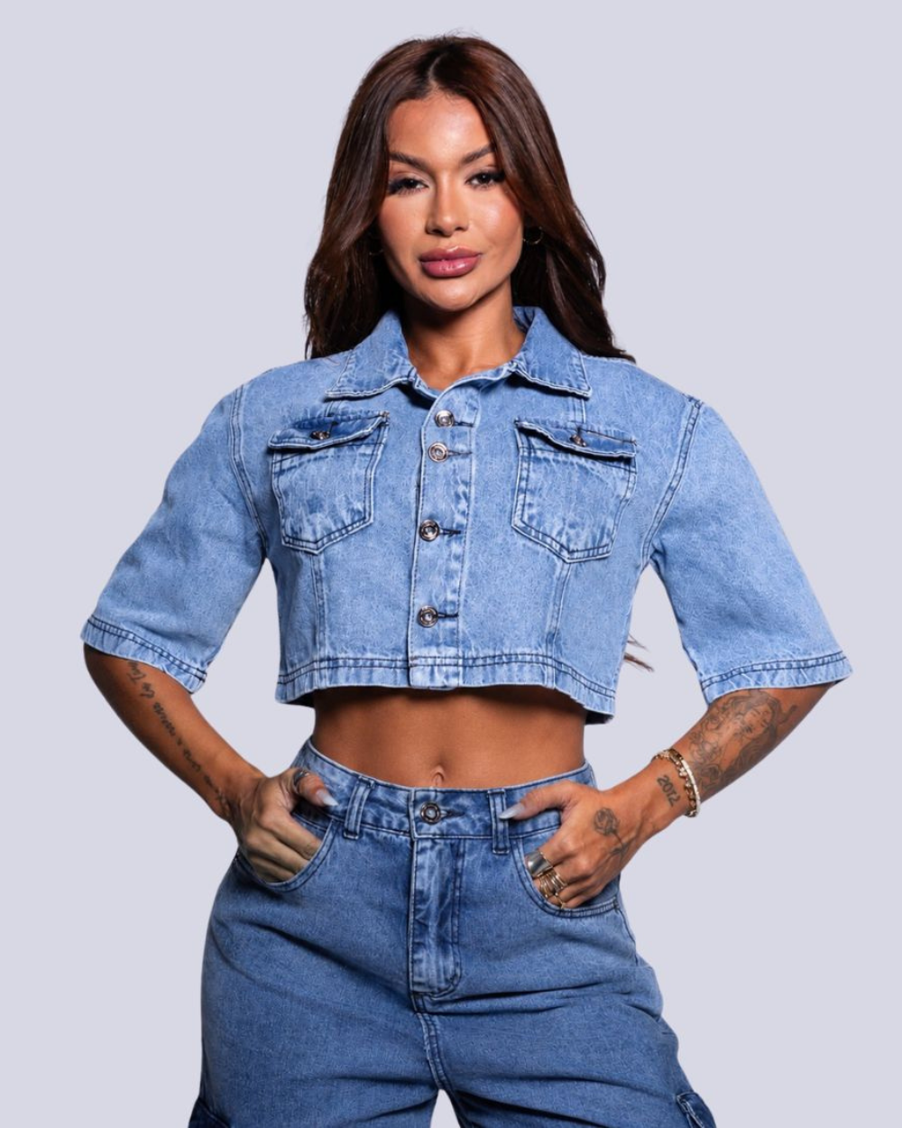 Colete Cropped Jeans 100% Nanda