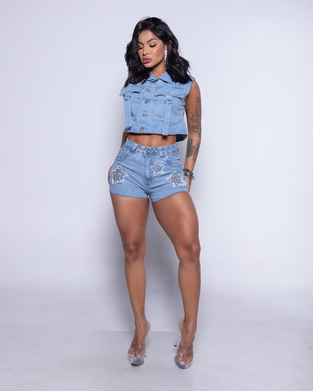 Short Double Jeans Pamela MARMORIZADO CLARO